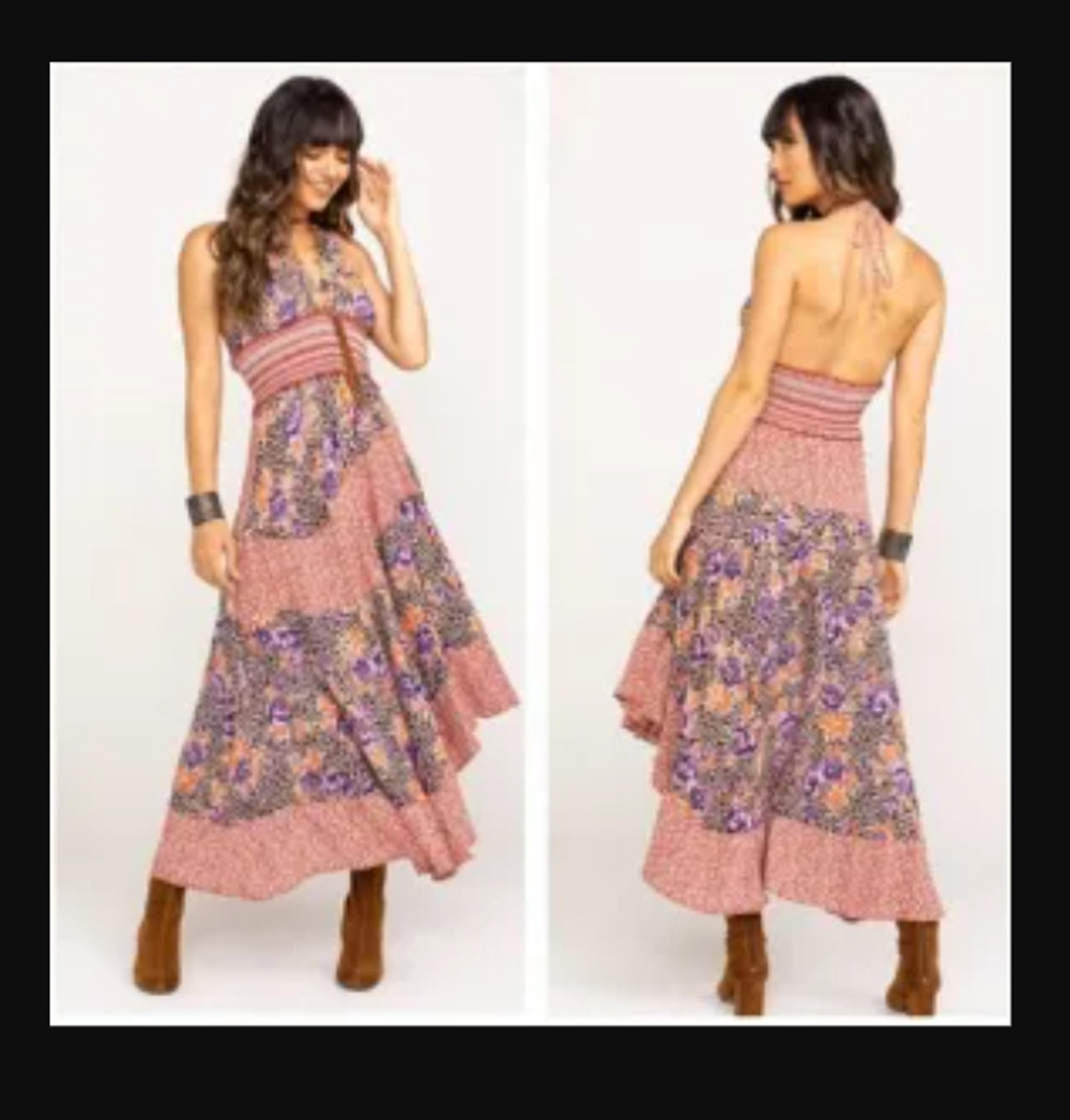 Free People Gabriela Patchwork Halter Slip Dress Maxi SMALL NEW Summer Floral